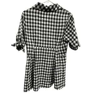 Kate Lily Gingham Short Tie Sleeve Button Up Tunic Blouse Black White Womens 8 thumbnail 8