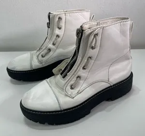 Forever 21 White Combat Boots Women 8 Lace-Up Zip Chunky Sole Punk Moto Biker thumbnail 1