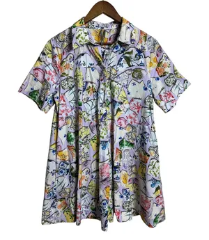 Anthropologie Pollie Short-Sleeve Swing Tunic Mini Dress Shattered Porcelain M thumbnail 1
