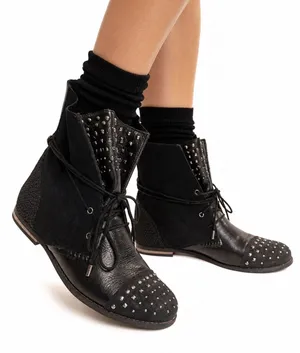 The Sak Jada Black Studded Leather Moto Ankle Boots Boho Punk Festival NWT 9 NEW thumbnail 1