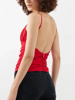 Reformation Tiana Red Ruched Tank Top thumbnail 2