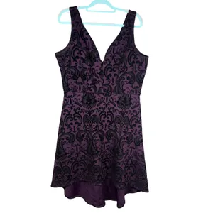 Maurices Damask Velvet Flocked High Low Dress XL Purple Cocktail Dark Romantic thumbnail 2