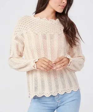 Paige Kuzuyu Ecru Crochet Sweater Women’s XL Cottage core Bohemian‎ thumbnail 1