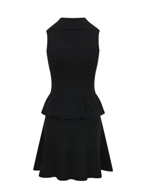 Black Tweed Mini Dress | Gold Button Sleeveless Peplum | Chic Luxury L thumbnail 4