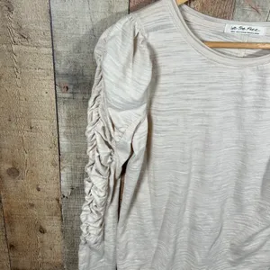 Free People We The Free Natasha Ruched Sleeve Top Small Beige Slub Knit thumbnail 4