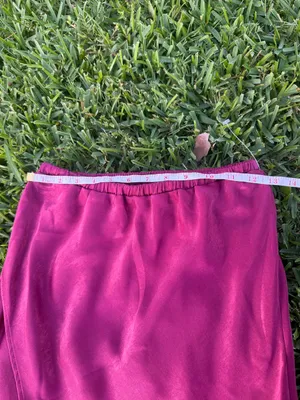 Self Contrast Alaia Overlap Satin Maxi Skirt Burgundy Wine Medium Made USA thumbnail 4