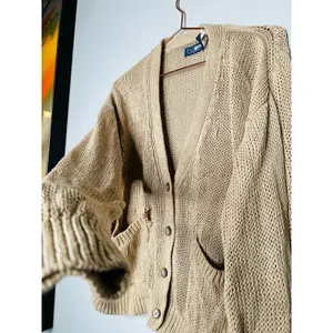 POLO RALPH LAUREN Brown Linen Knit Button Front Cardigan Sweater Size Large thumbnail 6