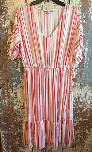 NWOT Single Thread pink and white striped midi dress size Large thumbnail 1