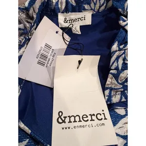 &merci Kay Dress‎ Blue Gold Floral Ruffle Tiered Puff Sleeve Jacquard Medium NWT thumbnail 8