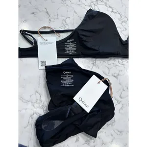 NWT Quince Black Italian V Neck Bikini Top & High Rise Bottom Size Medium thumbnail 3