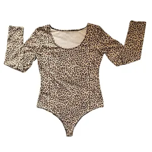 Long Sleeve Bodysuit‎ Womens Leopard Animal Print Scoop Neck Chic Fashion thumbnail 5