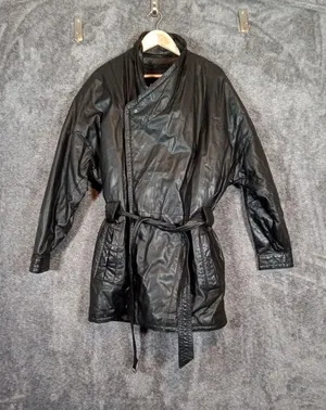 Bilbrook Leather Belted Jacket Full Zip Vintage Trench Coat Biker Goth Size L thumbnail 1