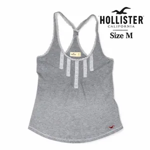 Hollister Womens Y2K Grey Lace Trim Racerback Tank Size M Heathered Cotton thumbnail 2