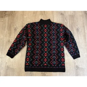 Vintage LL Bean Womens Aztec Print Mock Neck 100% Wool Sweater Size M thumbnail 2