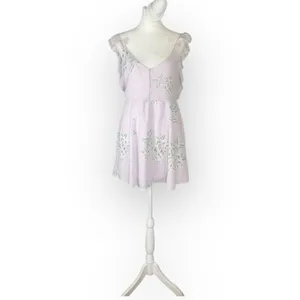 Show Me Your Mumu Delilah Mini Dress Women Small Lilac Floral Sleeveless Ruffle thumbnail 3