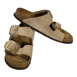 Birkenstock Arizona Big Buckle Nubuck Leather Sandals - Almond/Gold thumbnail 1