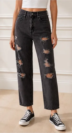 American Eagle Jeans Size 6 Black Ripped Distressed High Rise Straight Leg Y2K thumbnail 1
