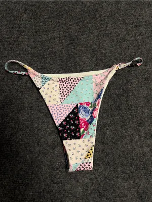 Frankie's Bikinis Patchwork Triangle Thong Bikini Bottom - Multi Floral Print thumbnail 2