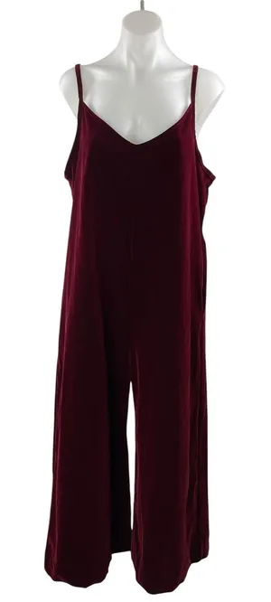 Wildfang Maroon Red Velvet Velour Sleeveless Camisole Wide Leg Romper Jumpsuit M thumbnail 1