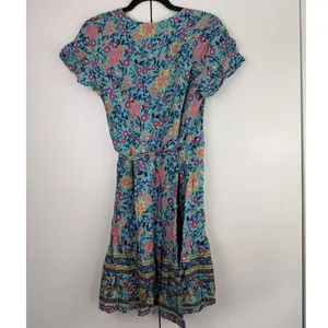 ZESICA Womens Teal Floral Wrap Dress Short Sleeve Boho‎ V-Neck Mini Dress S thumbnail 2