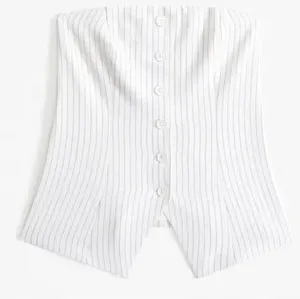 Abercrombie &‎ Fitch The A&F Mara Tailored Button Through Tube Top White Navy XL thumbnail 1