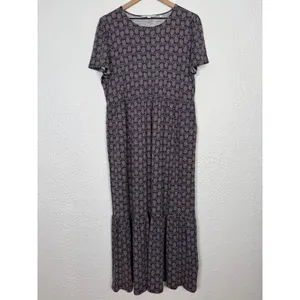Boden Emma Tiered Jersey Midi Dress French Navy Paisley Heart Size 14 Long thumbnail 2
