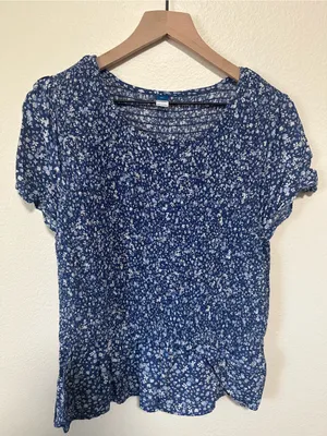 💙Old Navy Blue Floral Peplum Ruffle Blouse thumbnail 2