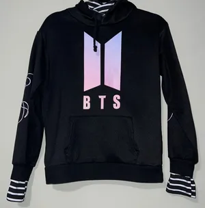 BTS LOVE YOURSELF medium (8) hoodie striped add on sleeves and around neck thumbnail 1