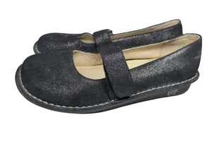 Alegria Feliz Black leather Mary Jane Flats adjustable Strap sparkle comfort 38 thumbnail 1
