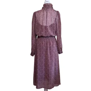 Banana Republic Paisley Midi Dress Womens Small Burgundy Ruffle Long Sleeve Belt thumbnail 2