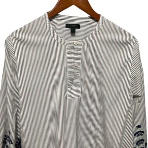 J Crew Womens Peasant Boho Cottage Top L Stripe Embroidered‎ Tie Back Parisian thumbnail 4