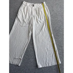Cider Beige Linen‎ Blend Wide Leg Trousers Pleated High Waist Pants Large thumbnail 2
