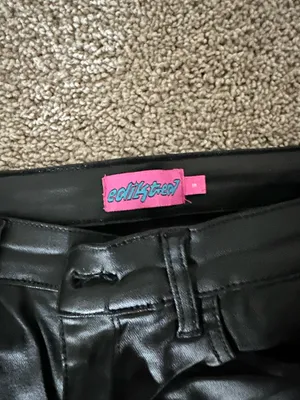 Edikted Petite Luna Faux Leather Flare Jeans thumbnail 7