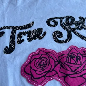 True Religion White Embellished Crystal Rose Romantic Y2K Style Baby Tee Sz L thumbnail 7