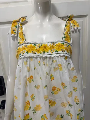 FARM Rio 100% Cotton Azaleia Yellow Floral Tie Straps Mini Dress Size Large thumbnail 4