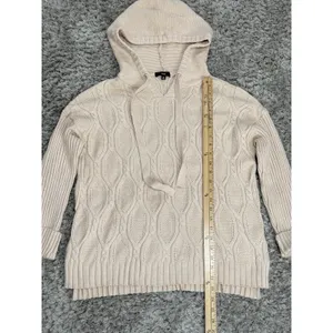 FATE Women Cable Knit Hoodie Sweater Cream Beige Long Sleeve Pullover Size M thumbnail 9