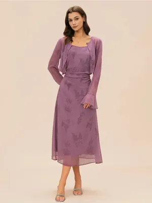Rihoas 2 pieces Purple Floral Ruched Slip Midi Dress thumbnail 2