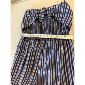 Aerie Strapless Striped Jumpsuit Women Medium Navy Blue Smocked Tie Front Jogger thumbnail 5