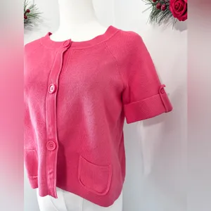 Loft Womens Pink Short Sleeve Sweater Button Up Cardigan Small thumbnail 2