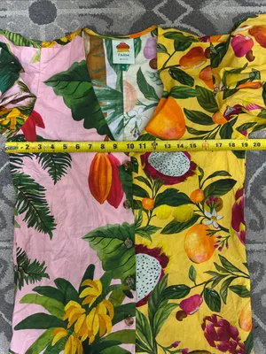 Farm Rio 100% Cotton Tropical Fruit Print V-Neck Mini Dress - Pink Yellow Sz XS thumbnail 8