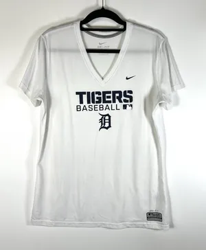 Nike Dri-Fit‎ Women’s MLB Detroit Tigers Baseball Top Size Large White Sporty thumbnail 1