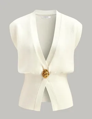 Commense Commense V-Neck Buttoned Detail Sweater Vest white size large thumbnail 1