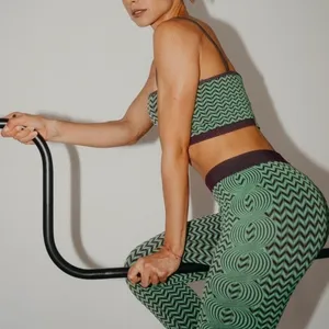 Zara‎ Set XS Green Purple Knit Crop Top Legging Slimming Geometric Sexy Gym Yoga thumbnail 1