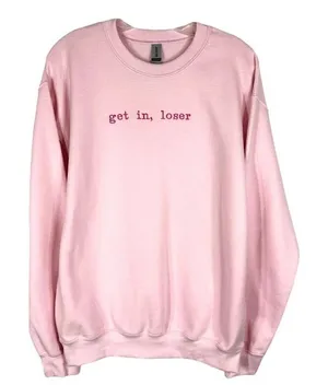 Get In Loser Plus Size 2XL Sweatshirt Mean Girls‎ Crewneck Pullover Pink Solid thumbnail 1