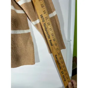 Aerie Oversized Sweater Women Sz M‎ Tan White Striped V Neck Relaxed Cozy Causal thumbnail 7