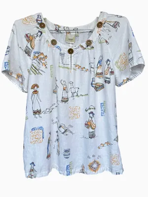 Lantana 100% Linen Short Sleeve Top Sz M thumbnail 2