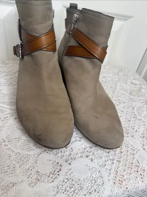 COACH Pauline Taupe Gray nubuck suede Ankle Boots with Brown Leather Strap 8.5 thumbnail 5