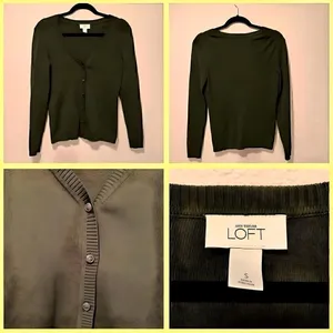 *30of3*‎ NWOT. Ann Taylor. Loft. Forest green button down cardigan. Small size. thumbnail 2