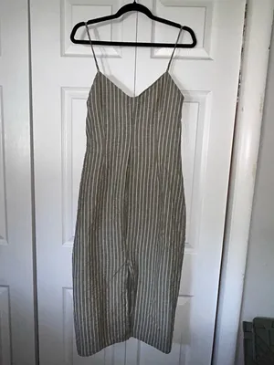 Zara Olive Green & White Striped Spaghetti Strap Midi Dress thumbnail 2