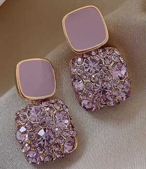 Bohemian Square Light Purple & Gemstones Earrings thumbnail 1